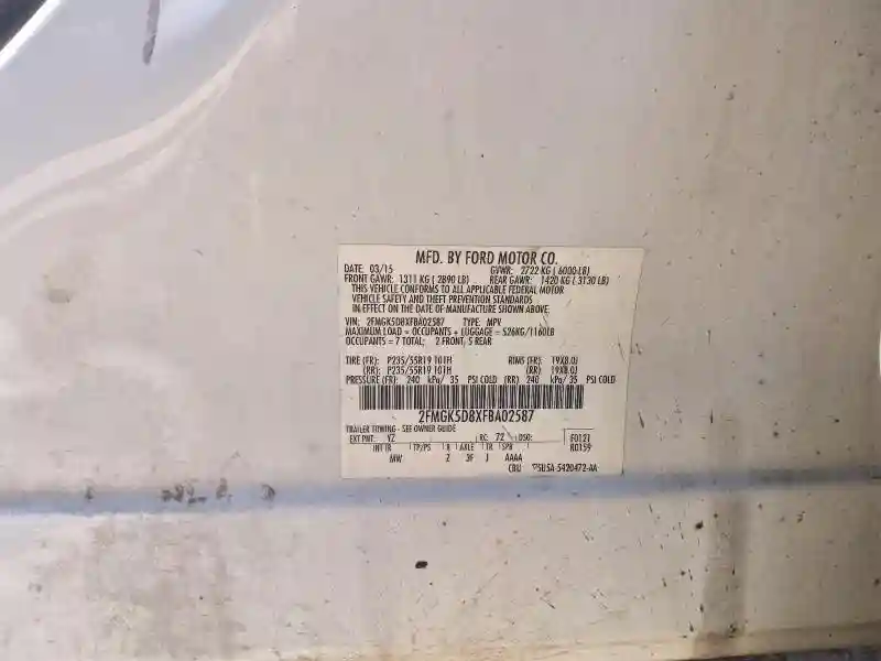 2FMGK5D8XFBA02587 2015 FORD FLEX-4